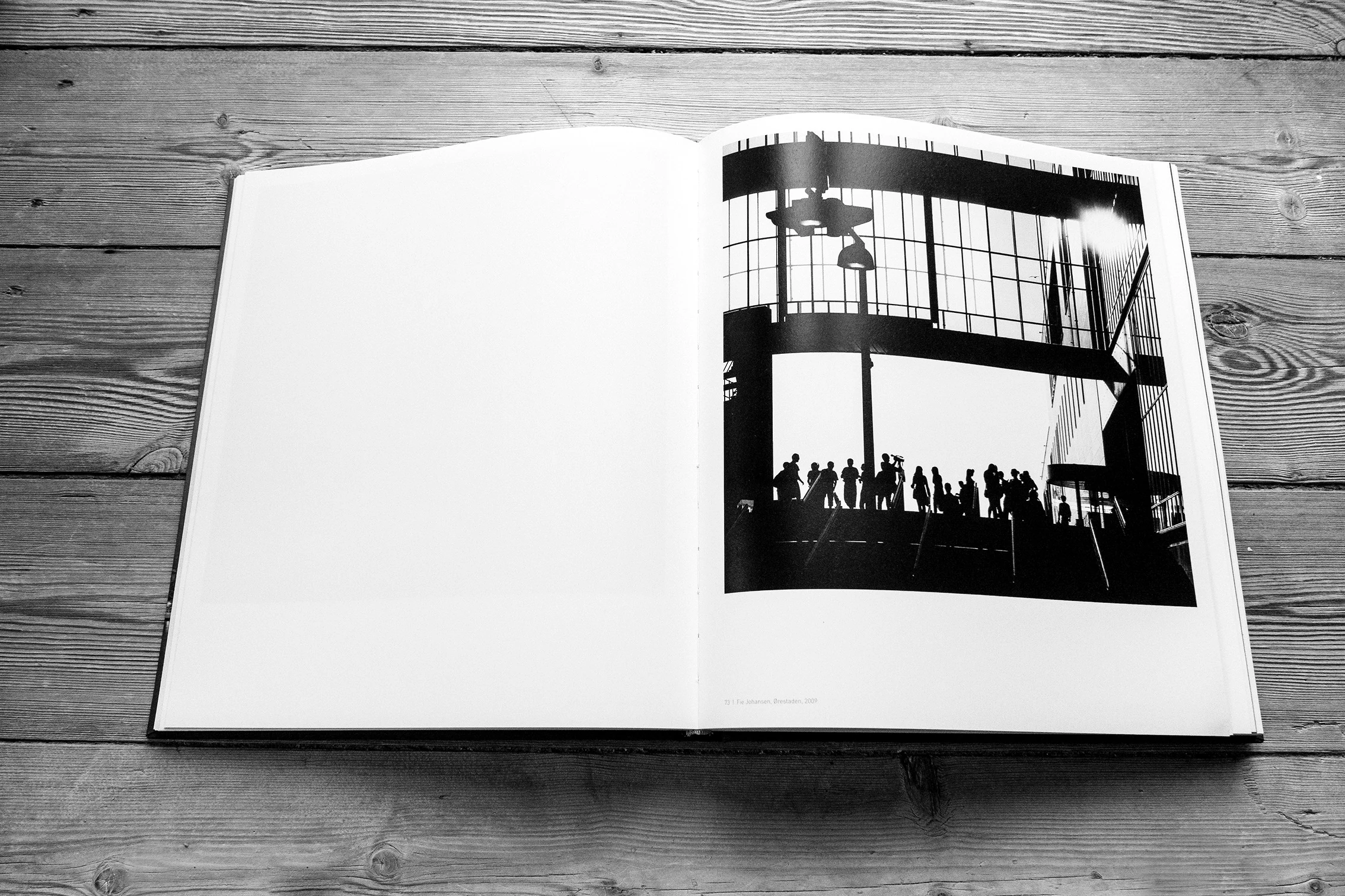 Book spread with an industrial building