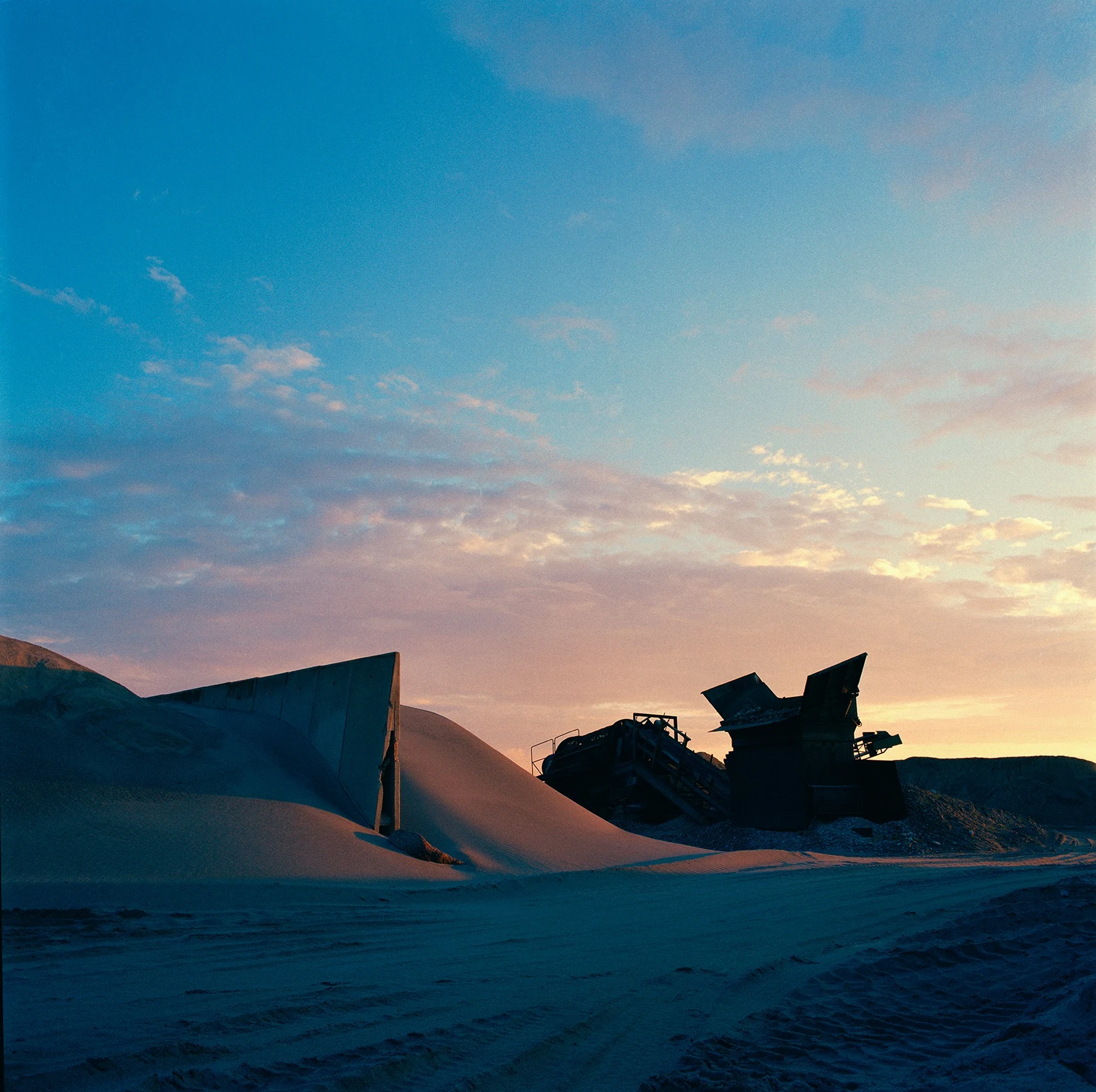 Angular concrete forms at sunset