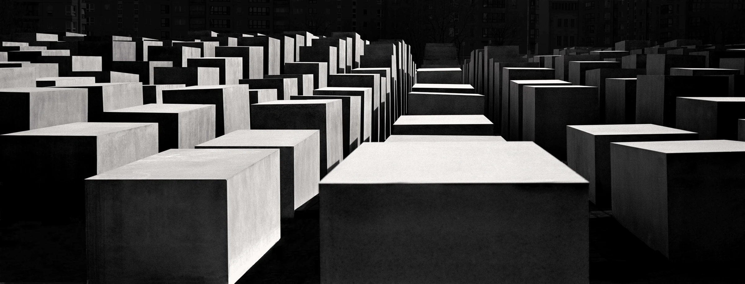 Rows of concrete blocks at the Holocaust Memorial in Berlin