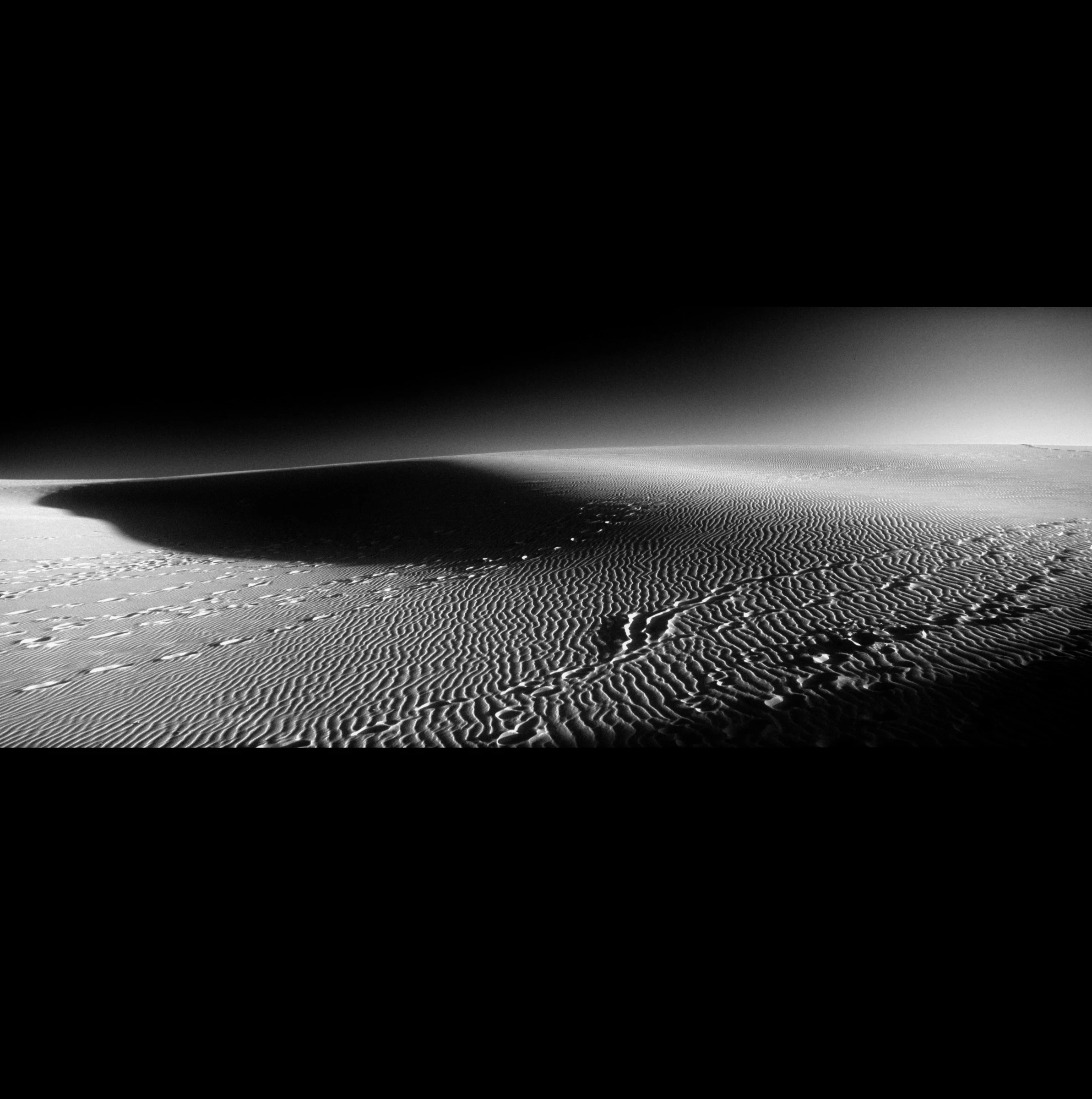 Wind-sculpted sand dunes in black and white