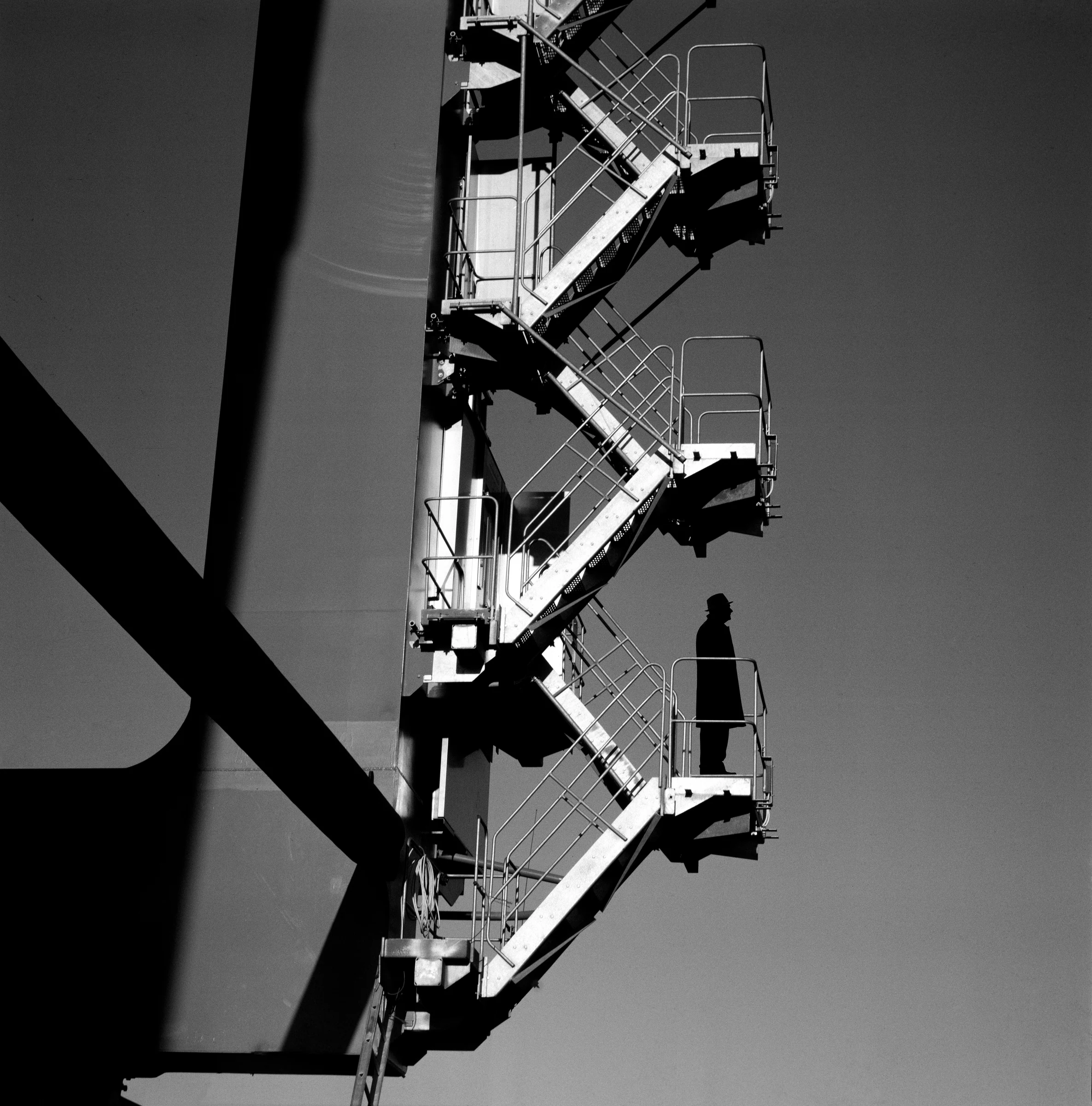 Fire escape staircase seen from below